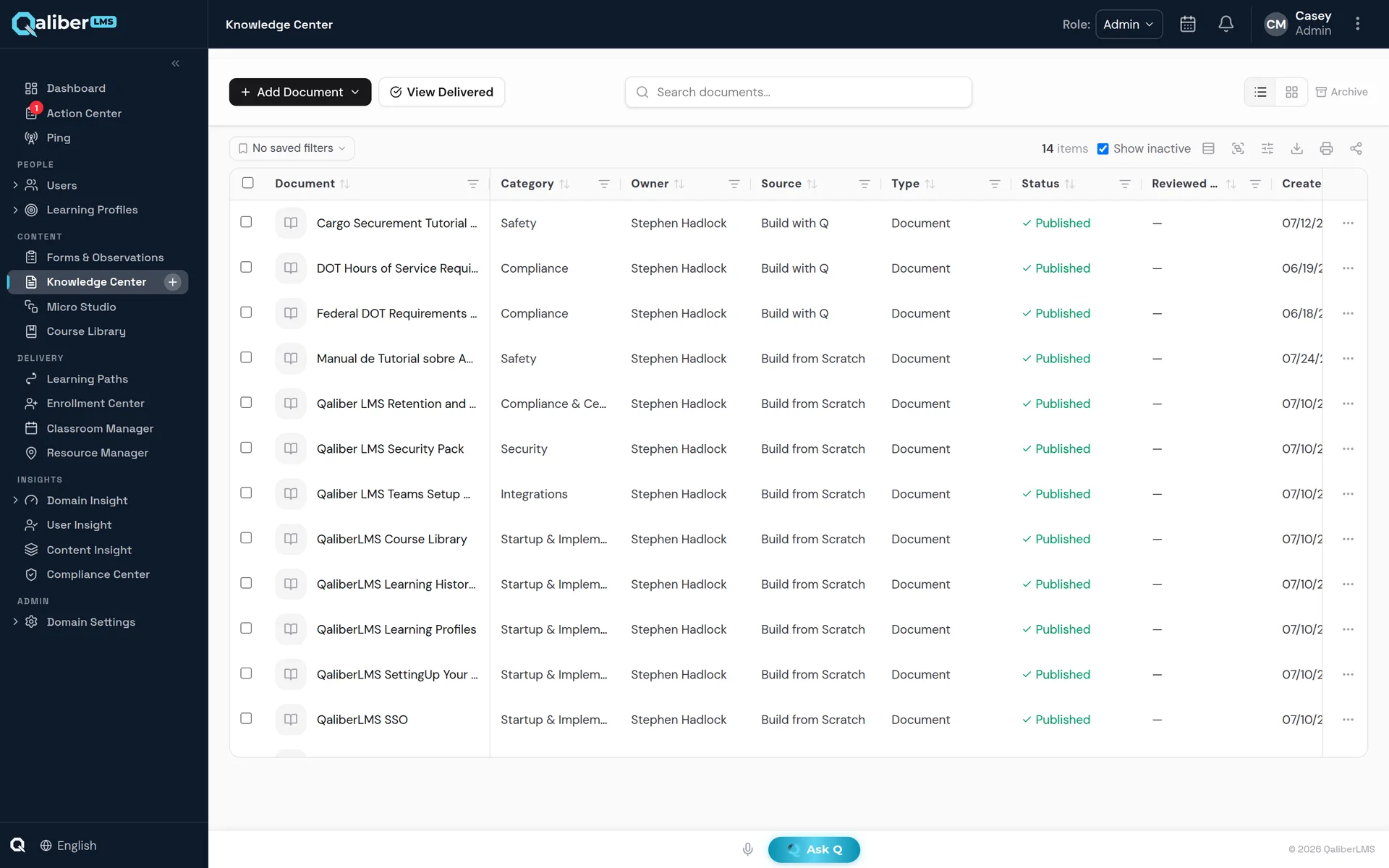Knowledge Center document library